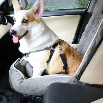 Anti-Slip Pet Booster Seat with Storage Pockets and Safety Leash