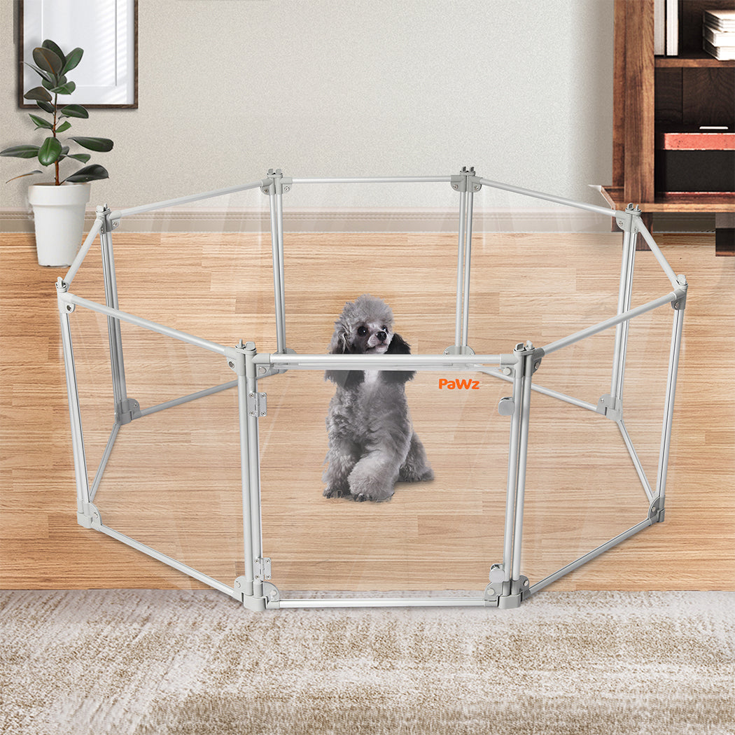 Pawz Pet Playpen Transparent Acrylic Clear Folding Dog Fence Kennel 8 Panel-1910112348748779526