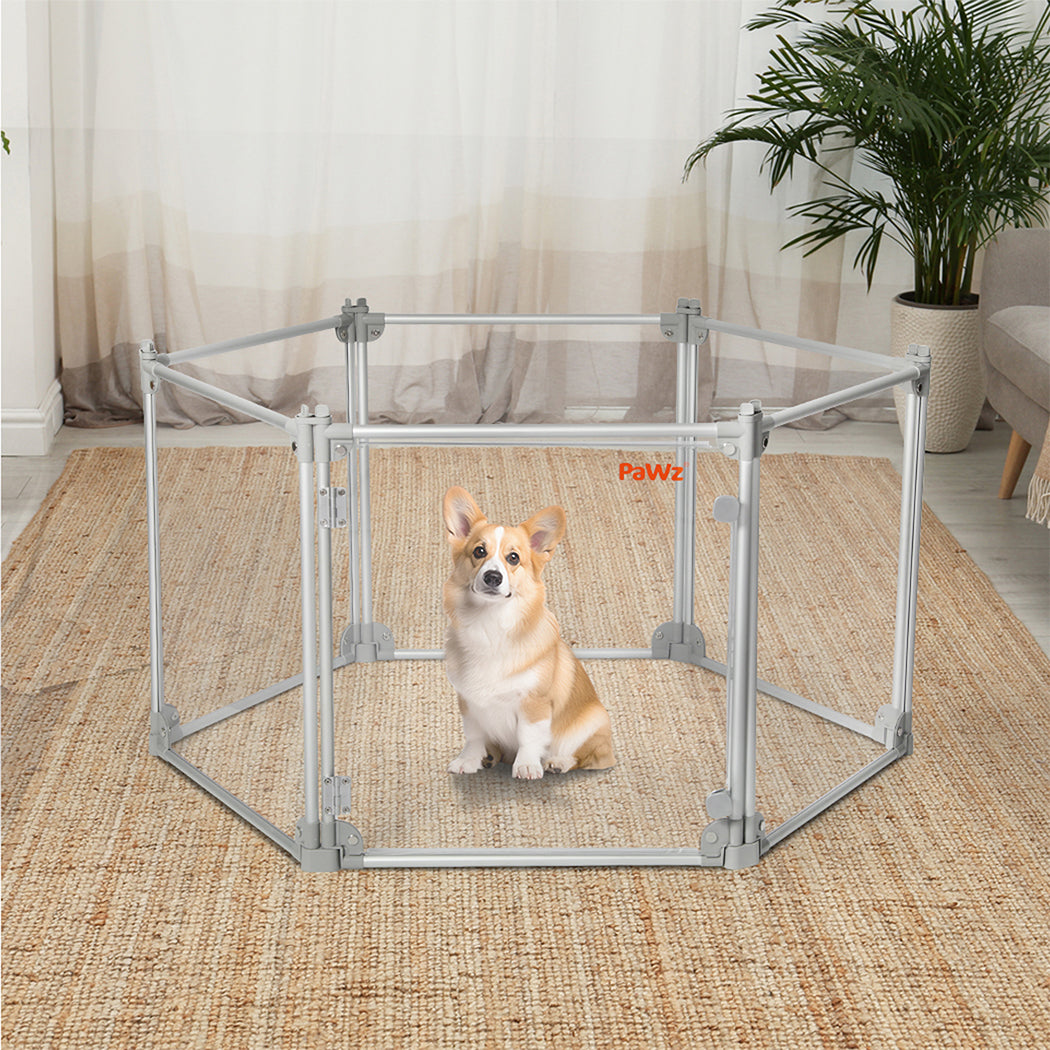 Pawz Pet Playpen Transparent Acrylic Clear Folding Dog Fence Kennel 6 Panel-1910112348266434567