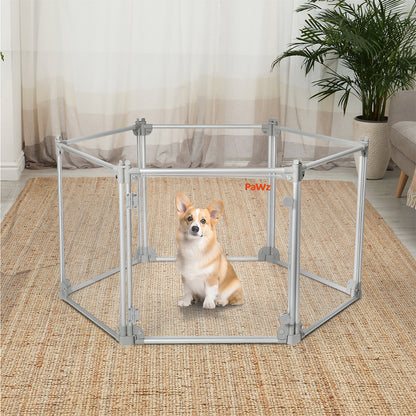 Pawz Pet Playpen Transparent Acrylic Clear Folding Dog Fence Kennel 6 Panel-1910112348266434567