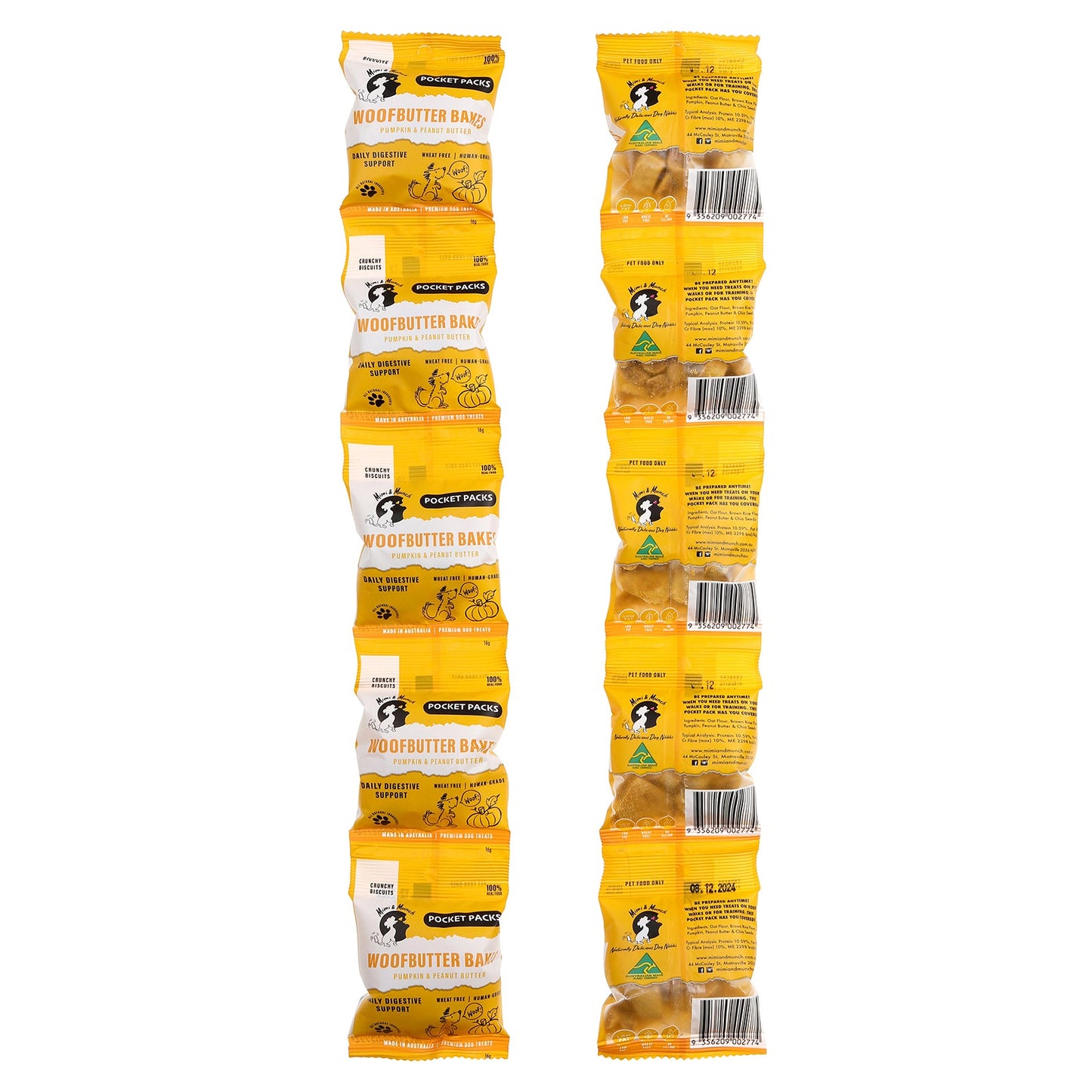 Woofbutter Bakes Natural Dog Treats - Pocket Packs (5 Mini Packs) | Natural Dog Treats
