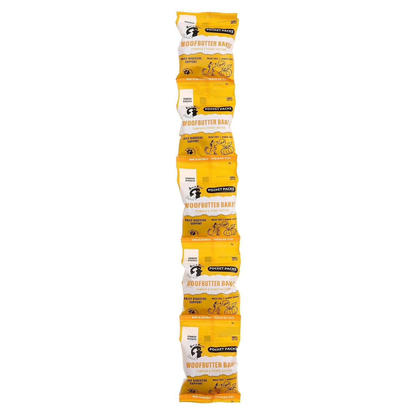 Woofbutter Bakes Natural Dog Treats - Pocket Packs (5 Mini Packs) | Natural Dog Treats