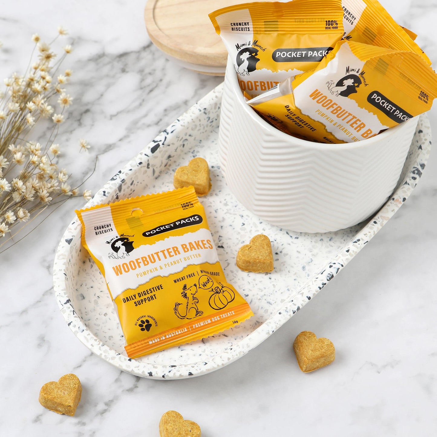 Woofbutter Bakes Natural Dog Treats - Pocket Packs (5 Mini Packs) | Natural Dog Treats