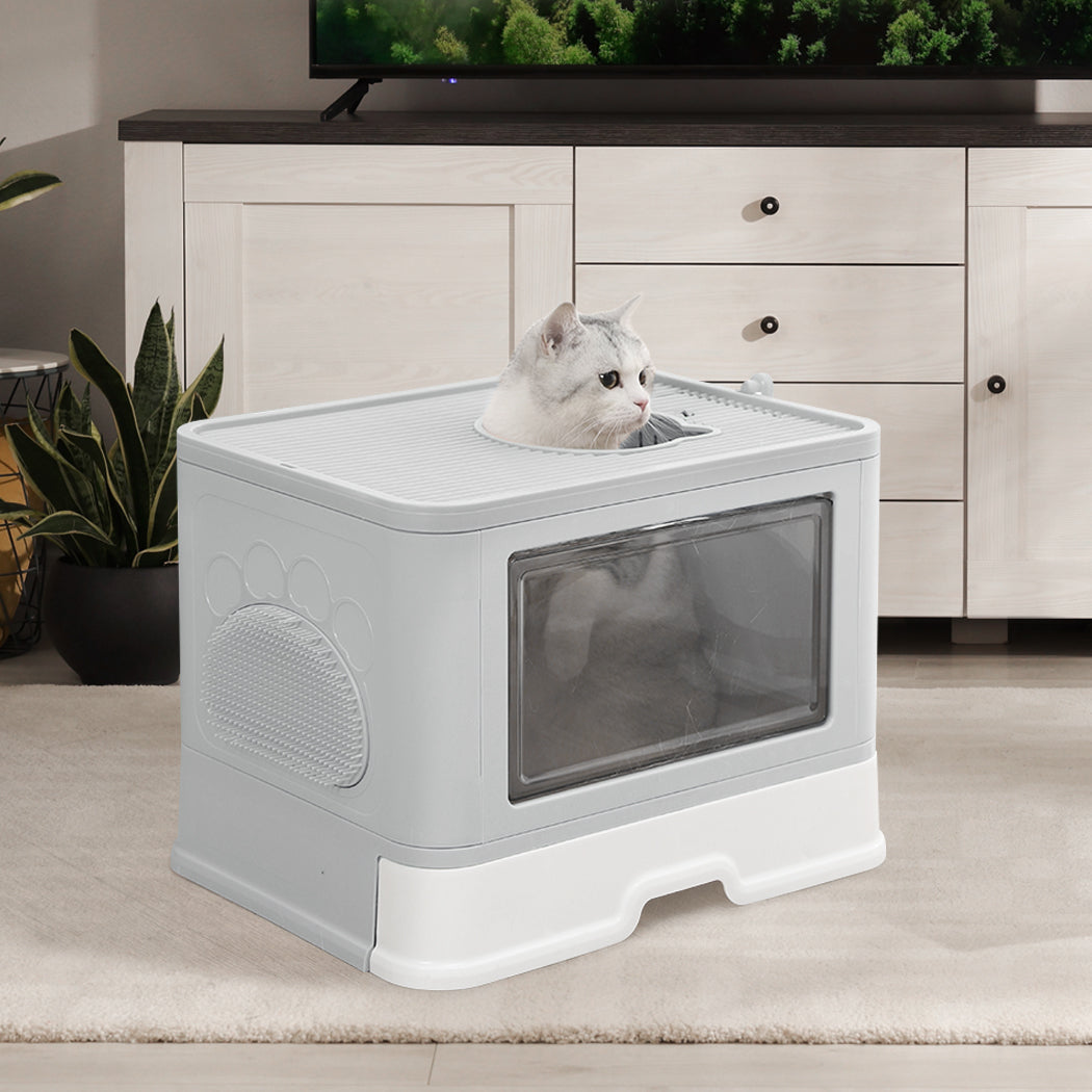 PaWz Foldable Cat Litter Box Tray Enclosed Grey-1910112469918027782