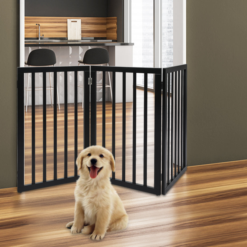 PaWz 3 Panels Wooden Pet Gate Dog Fence Black 139CM-1910112967609946118