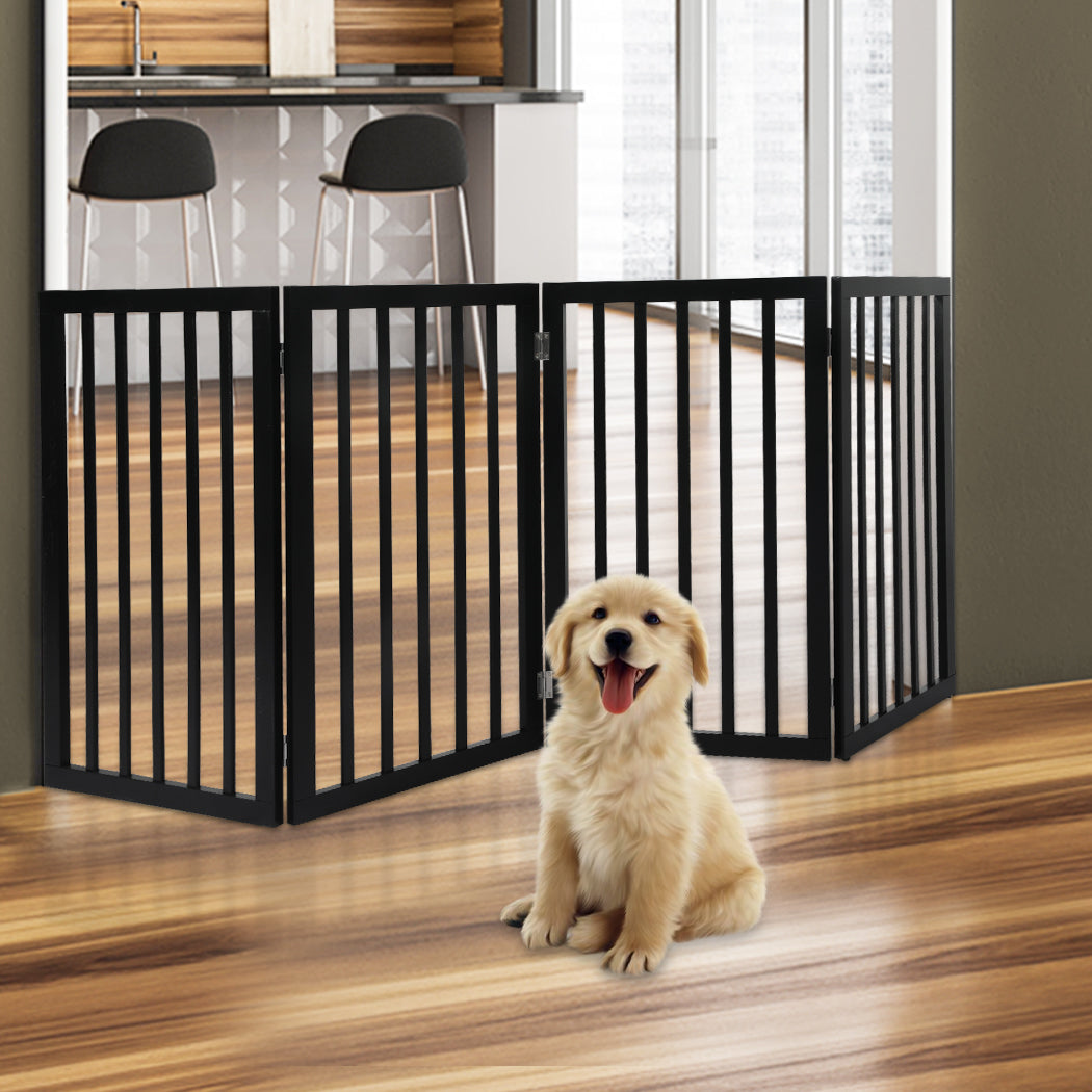 PaWz 4 Panels Wooden Pet Gate Dog Fence Black 600x 3MM-1910112968415252486