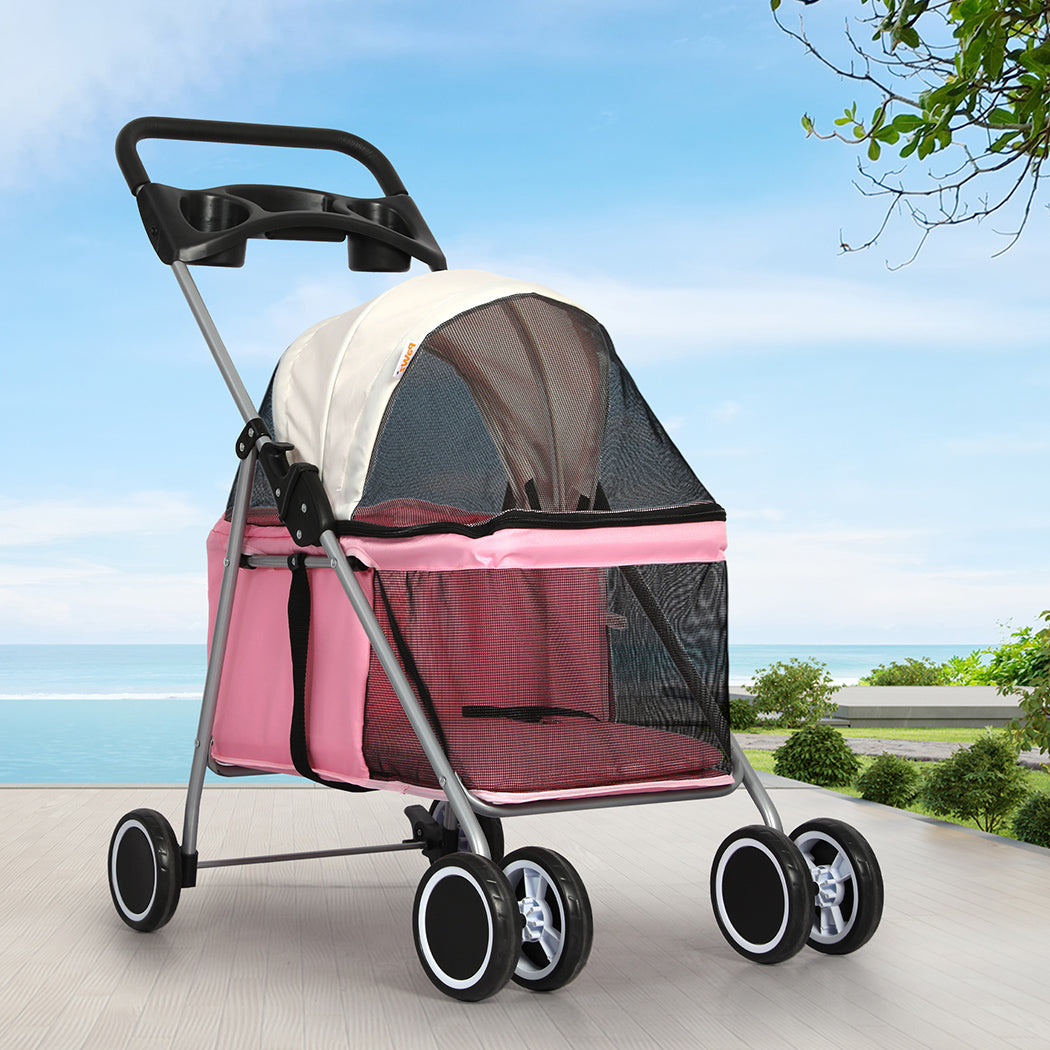 PaWz Pet Stroller Dog Cat Carrier Foldable Pink-1910112545637797894