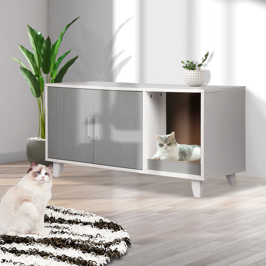 PaWz Enclosed Cat Litter Cabinet Box Grey-1910112468982697990