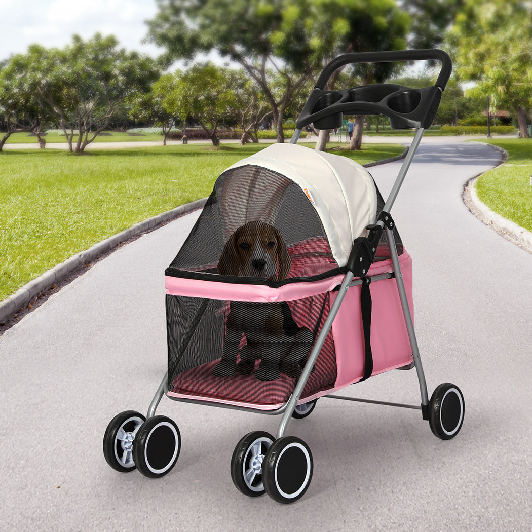 PaWz Pet Stroller Dog Cat Carrier Foldable Pink-1910112545637797895