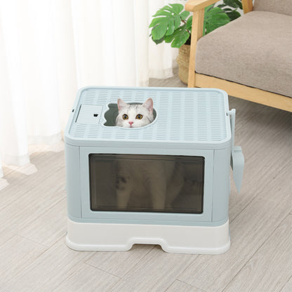 PaWz Foldable Cat Litter Box Tray Enclosed Blue-1910112469704118279