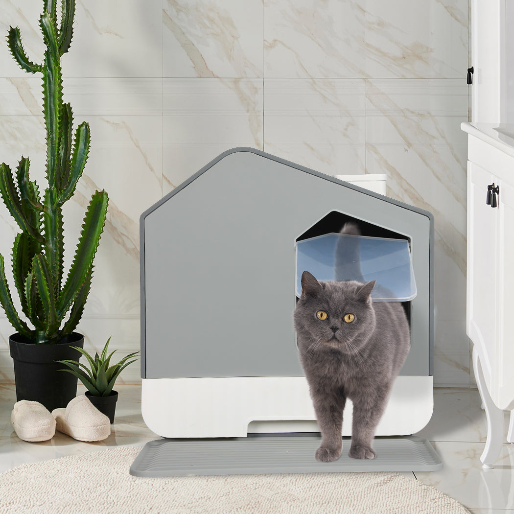 PaWz Fully Enclosed Cat Litter Box Mat Grey-1910112483536932871