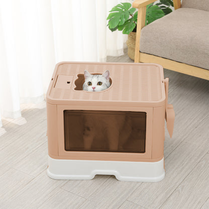 PaWz Foldable Cat Litter Box Tray Enclosed Pink-1910112470102577159