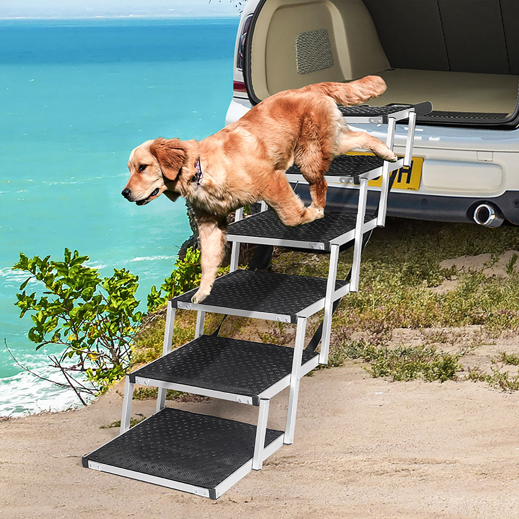 PaWz 6 Steps Dog Ramp Adjustable Height Black-1910112466755522567