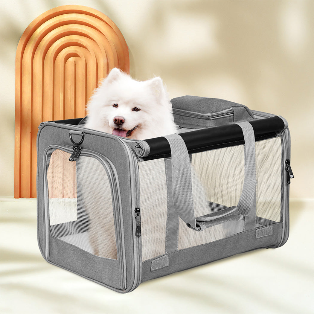 Pawz 3 in 1 Pet Soft Crate Dog Cat Carrier XL Size Grey-1910112289424543751