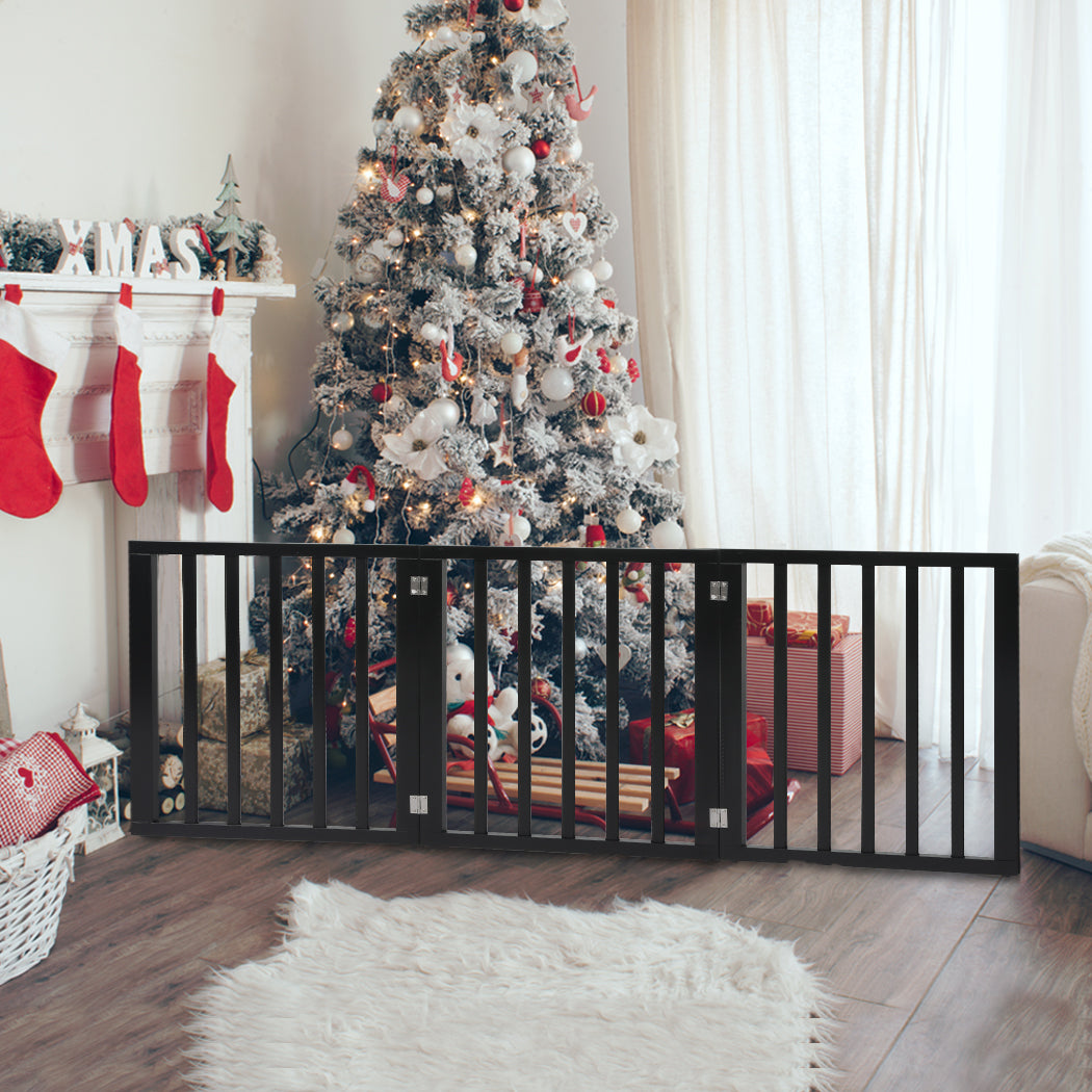 PaWz 3 Panels Wooden Pet Gate Dog Fence Black 139CM-1910112967609946119