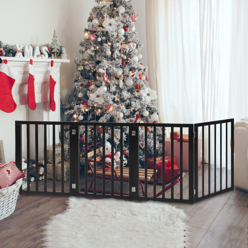 PaWz 4 Panels Wooden Pet Gate Dog Fence Black 600x 3MM-1910112968415252487