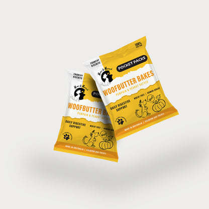 Woofbutter Bakes Natural Dog Treats - Pocket Packs (5 Mini Packs) | Natural Dog Treats