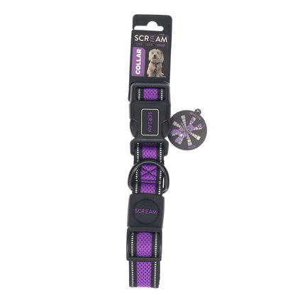 Scream Reflective Adjustable Dog Collar - Loud Purple (2x28-40cm)