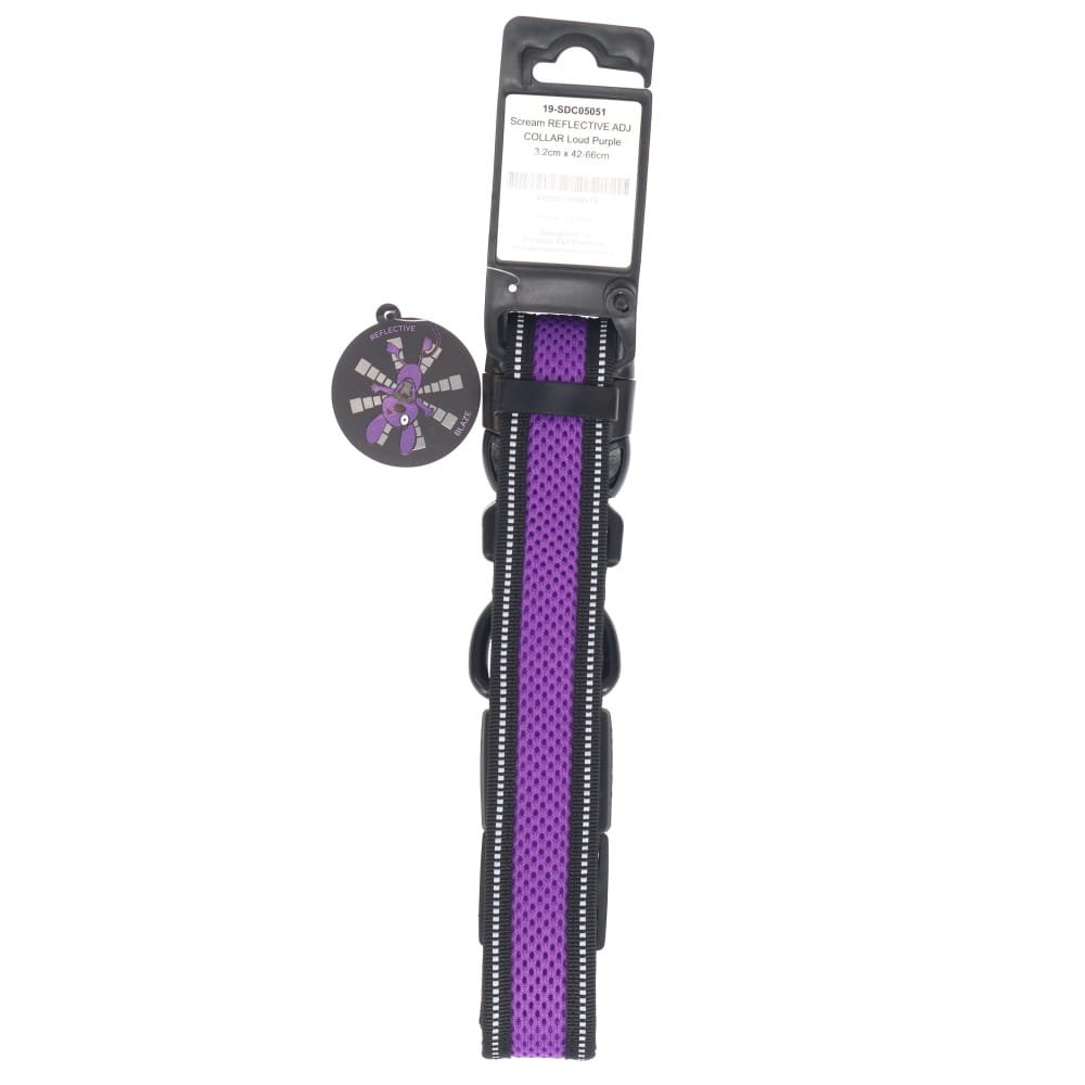 Scream Reflective Adjustable Dog Collar - Loud Purple (2x28-40cm)