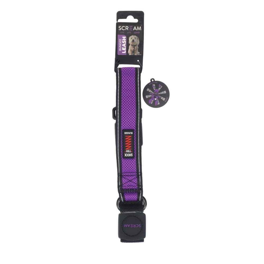 Scream Reflective Bungee Leash with Padded Handle - Loud Purple 2.5x55cm