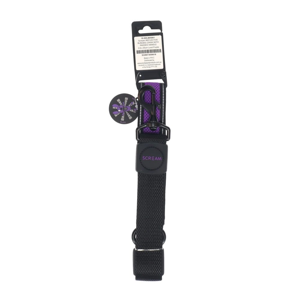 Scream Reflective Bungee Leash with Padded Handle - Loud Purple 2.5x55cm