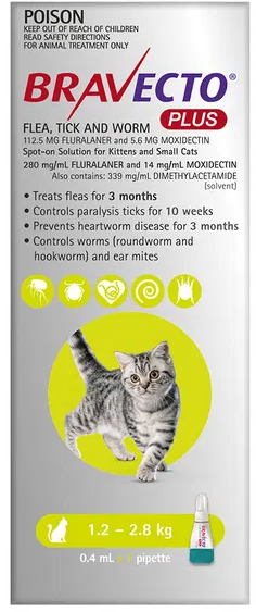 Bravecto Plus for Cats 1-2kg - Green