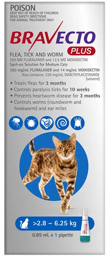 Bravecto Plus for Cats 2-6kg - 1 Application (Dark Blue)