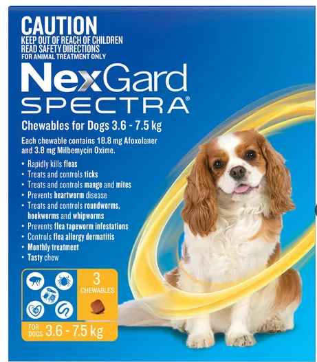 Nexgard SPECTRA Yellow 3pk for Dogs 3.6-7.5kg