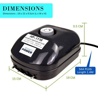 Dynamic Power 4 Outlet Aquarium Air Pump 360L/H Pet Savers