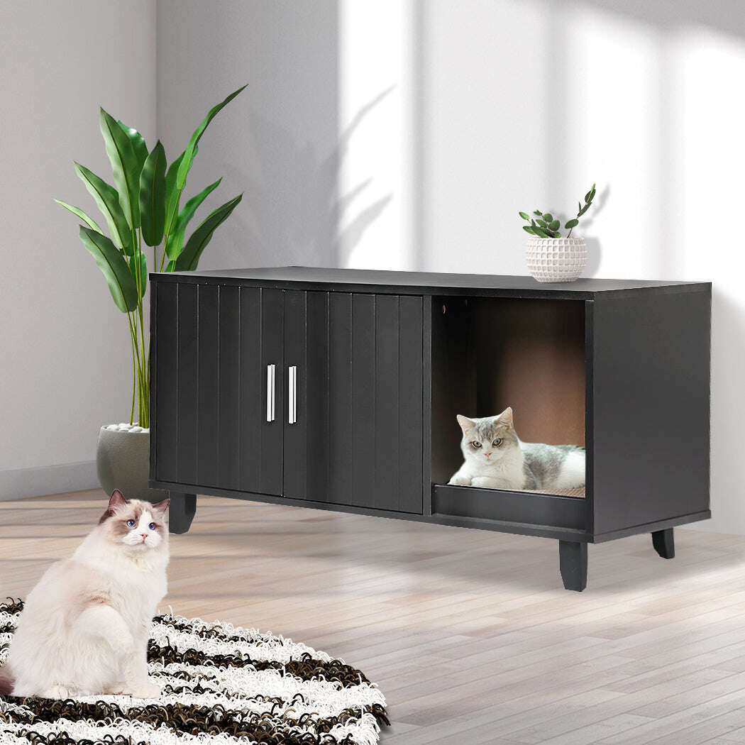 PaWz Enclosed Cat Litter Cabinet Box Black-1910112468802342918