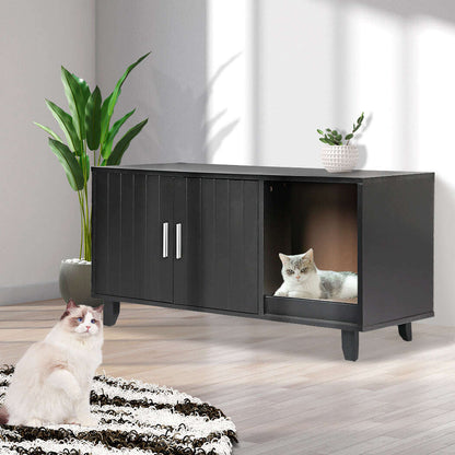 PaWz Enclosed Cat Litter Cabinet Box Black-1910112468802342918