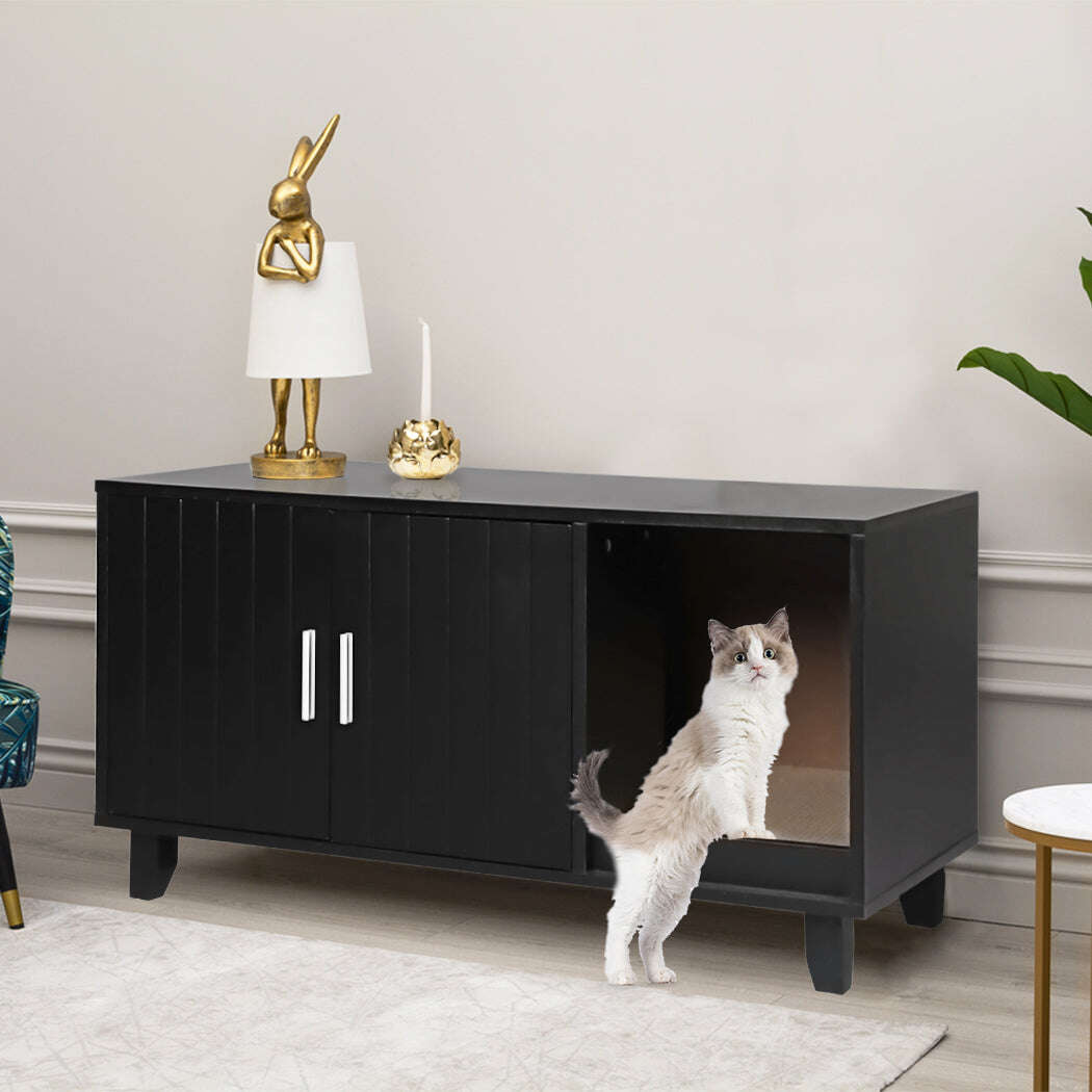 PaWz Enclosed Cat Litter Cabinet Box Black-1910112468802342919