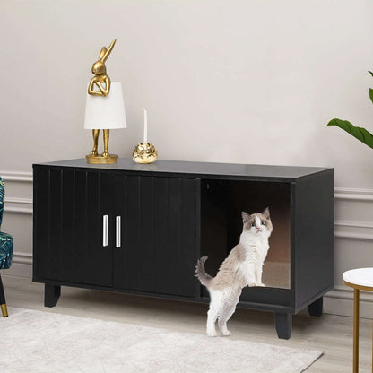 PaWz Enclosed Cat Litter Cabinet Box Black-1910112468802342919