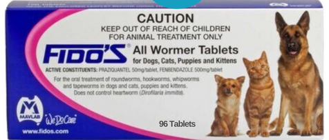 Fido's Allwormer for Dogs, Cats, Puppies & Kittens - 96 Tabs