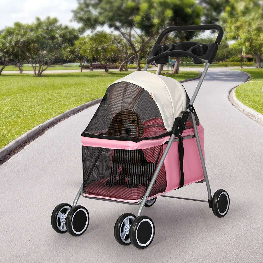 PaWz Pet Stroller Dog Cat Carrier Foldable Pink-1910112545637797895