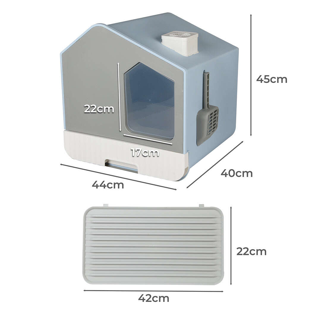 PaWz Fully Enclosed Cat Litter Box Mat Blue-1910112483377549314