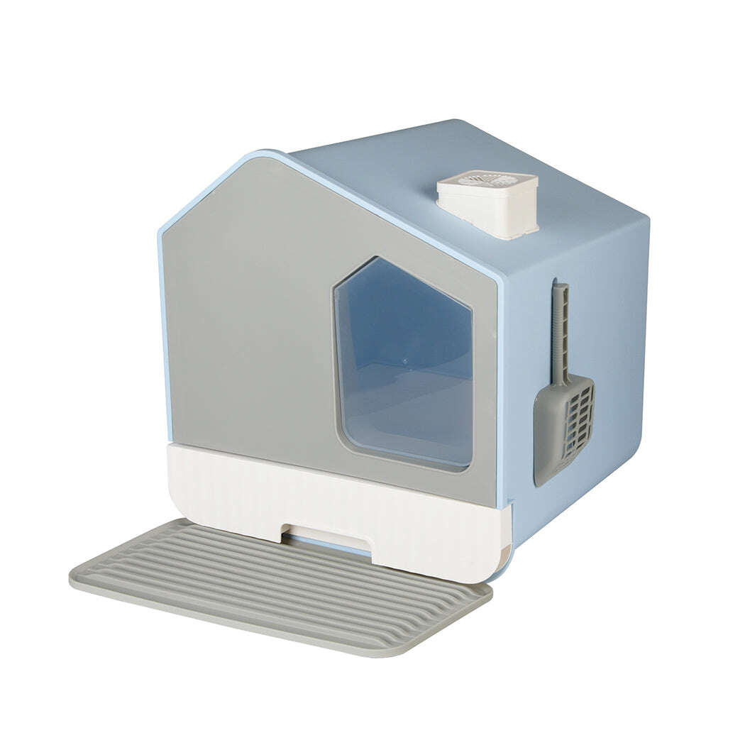 PaWz Fully Enclosed Cat Litter Box Mat Blue-1910112483377549312