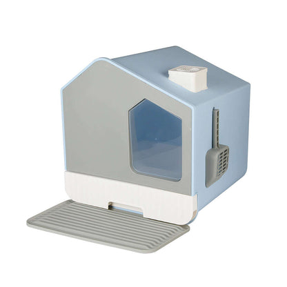 PaWz Fully Enclosed Cat Litter Box Mat Blue-1910112483377549312