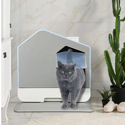 PaWz Fully Enclosed Cat Litter Box Mat Blue-1910112483377549319