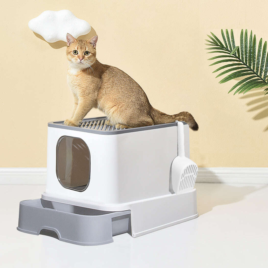 PaWz Cat Litter Box Fully Enclosed Kitty Grey-1910112951075999750