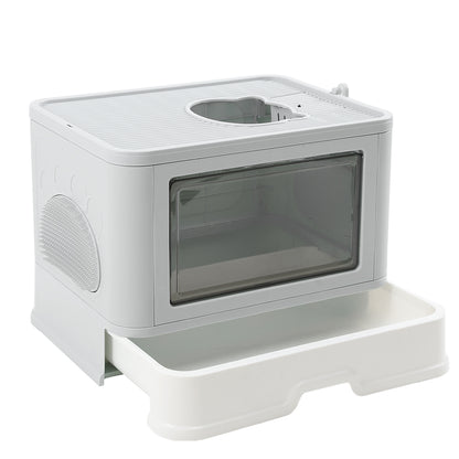 PaWz Foldable Cat Litter Box Tray Enclosed Grey-1910112469918027776