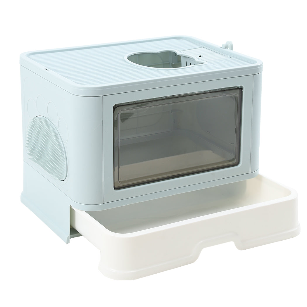 PaWz Foldable Cat Litter Box Tray Enclosed Blue-1910112469704118272
