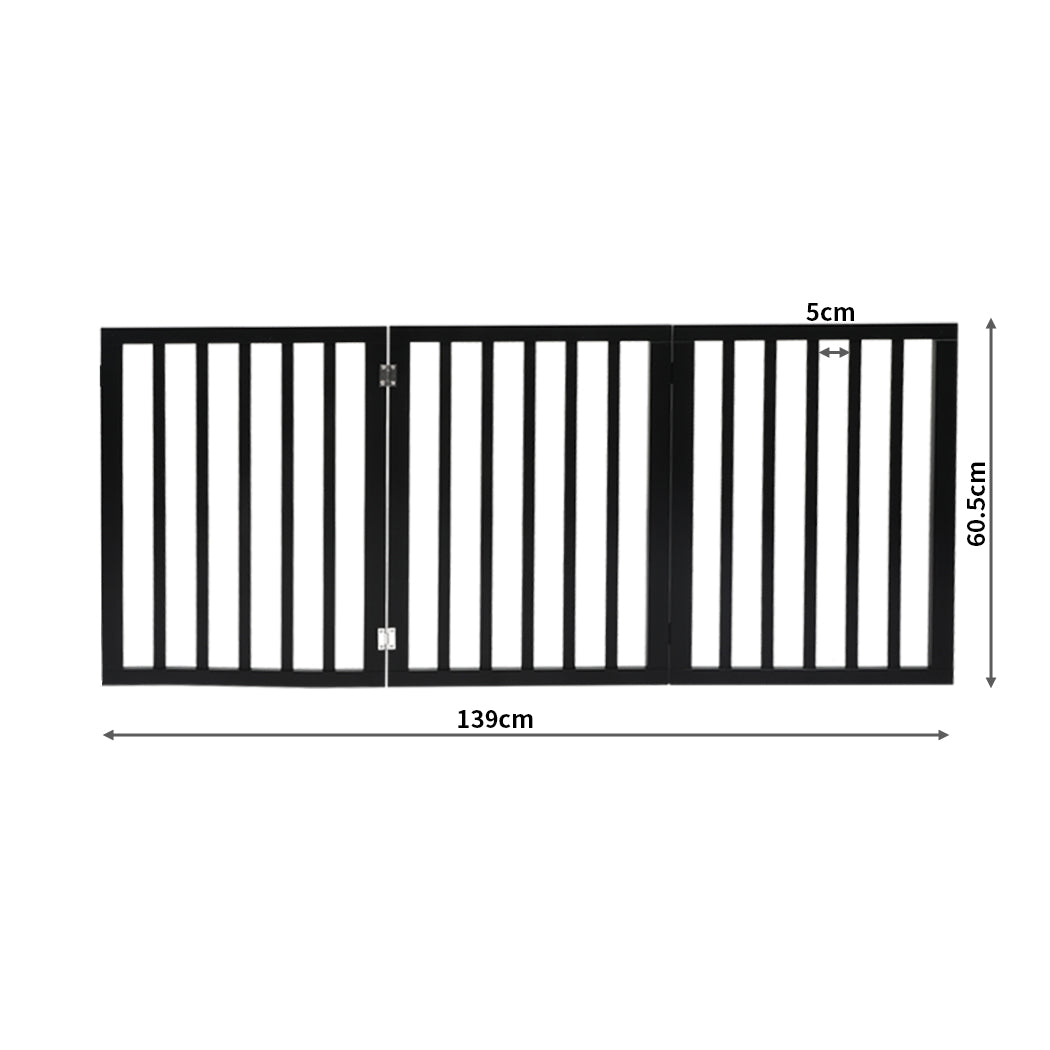 PaWz 3 Panels Wooden Pet Gate Dog Fence Black 139CM-1910112967609946114