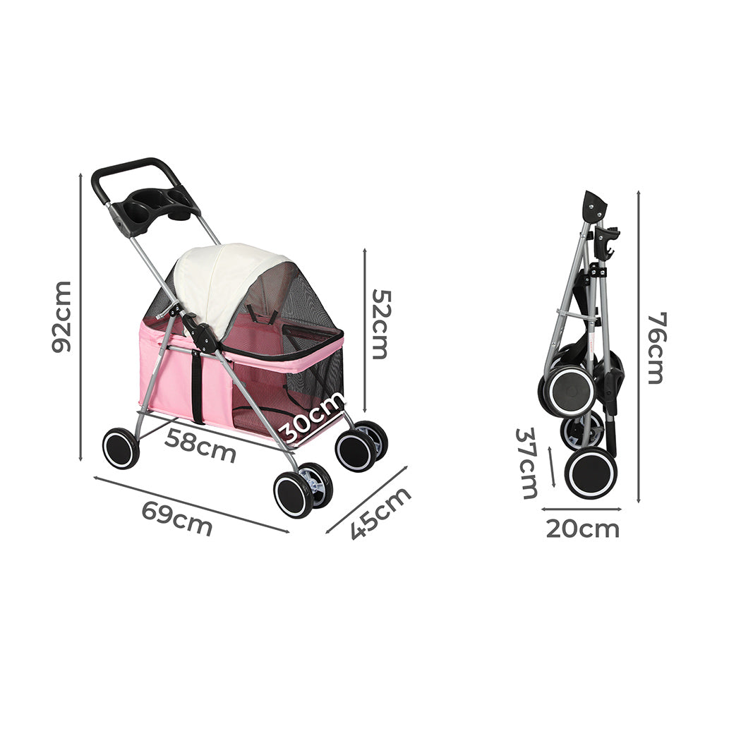 PaWz Pet Stroller Dog Cat Carrier Foldable Pink-1910112545637797890