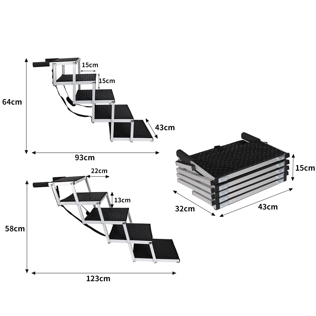PaWz 5 Steps Dog Ramp Adjustable Height Black-1910112466579361794