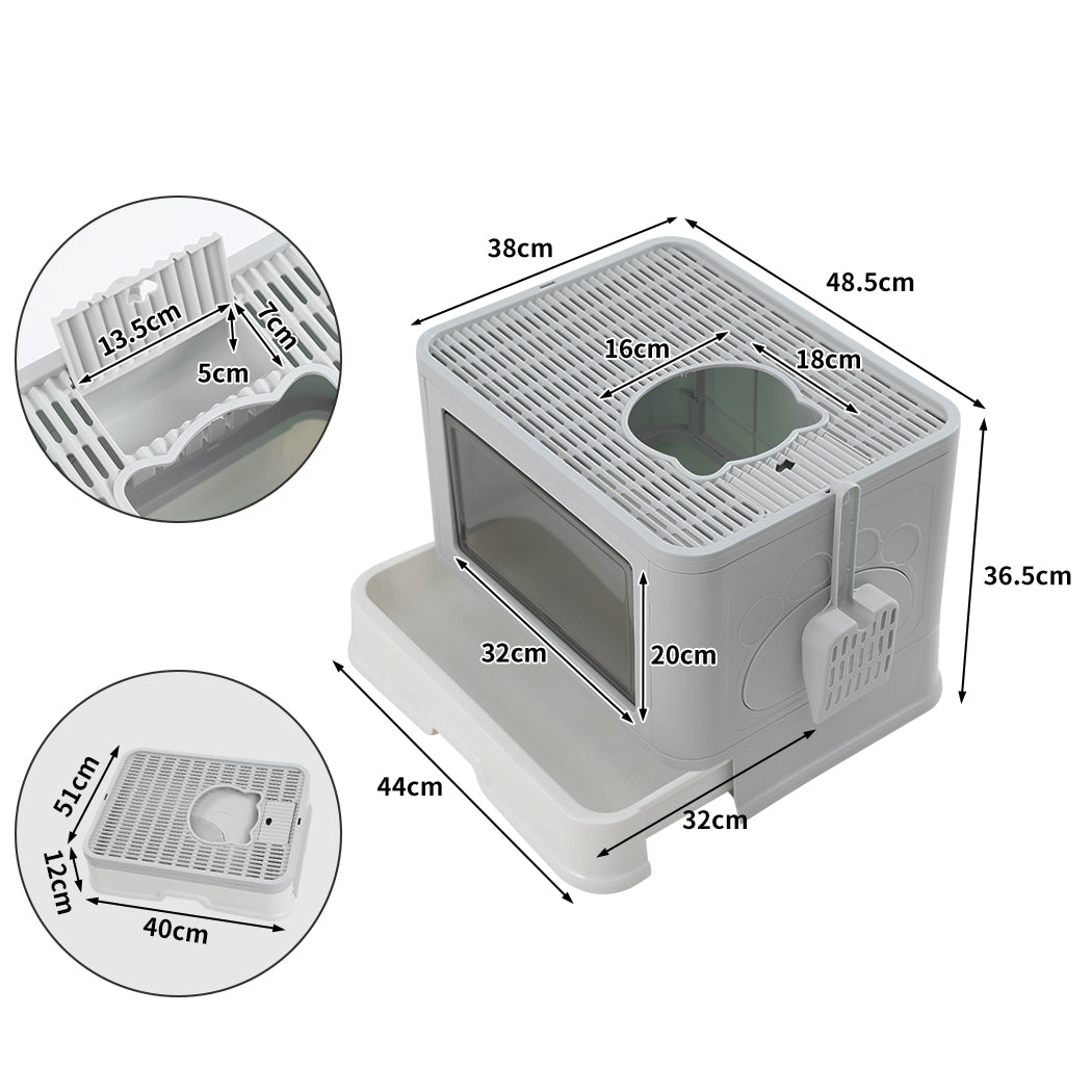 PaWz Foldable Cat Litter Box Tray Enclosed Grey-1910112469918027778