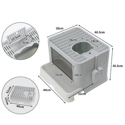 PaWz Foldable Cat Litter Box Tray Enclosed Grey-1910112469918027778