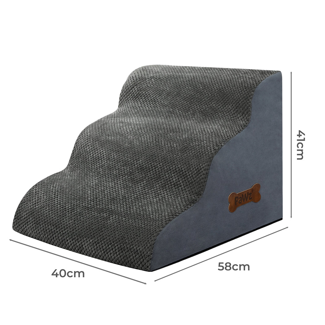 Pawz 3 Steps Pet Stairs Dog Ramp High Density Foam Grey-1919278361537024002