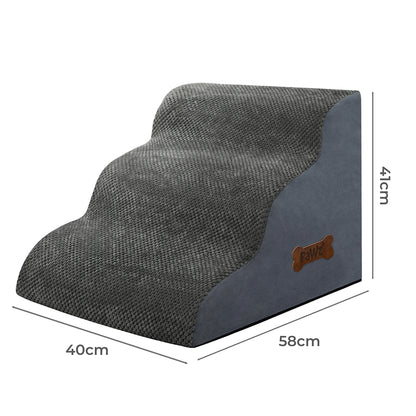 Pawz 3 Steps Pet Stairs Dog Ramp High Density Foam Grey-1919278361537024002