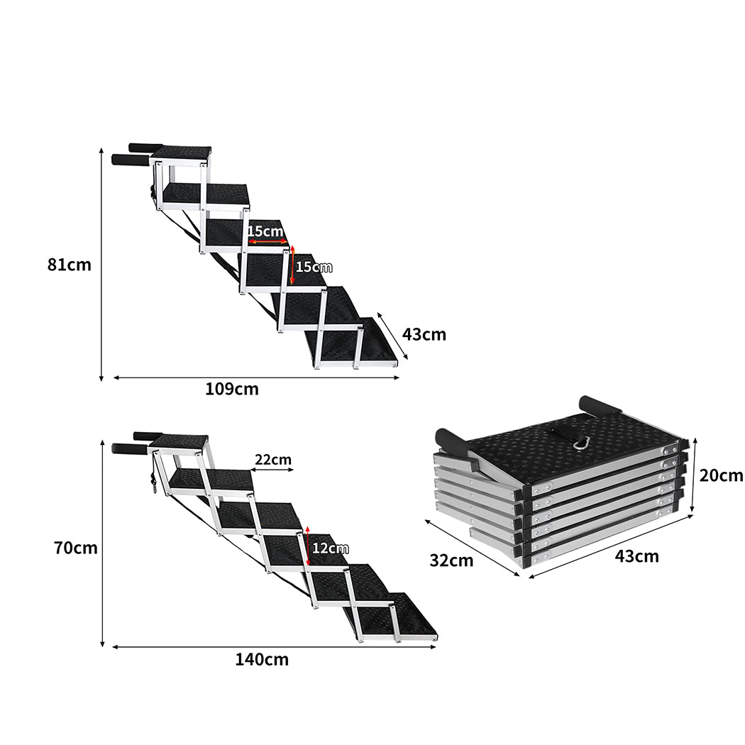 PaWz 6 Steps Dog Ramp Adjustable Height Black-1910112466755522562